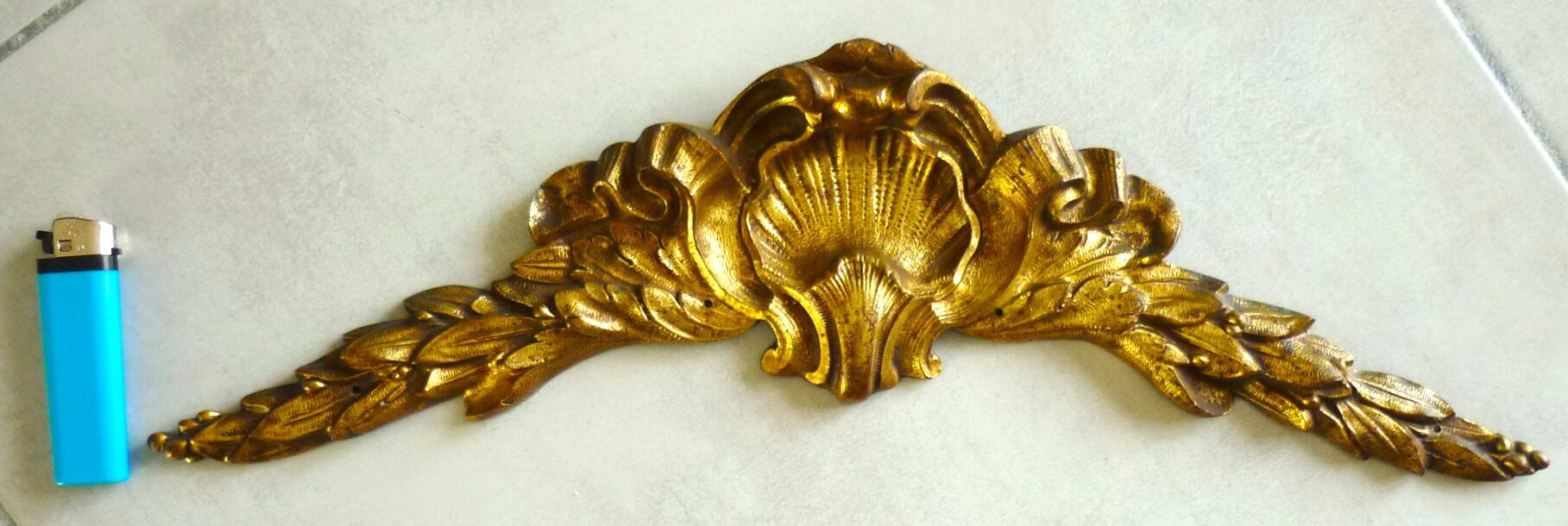Antique gilt bronze pediment, furniture decoration, mirror, signed JF