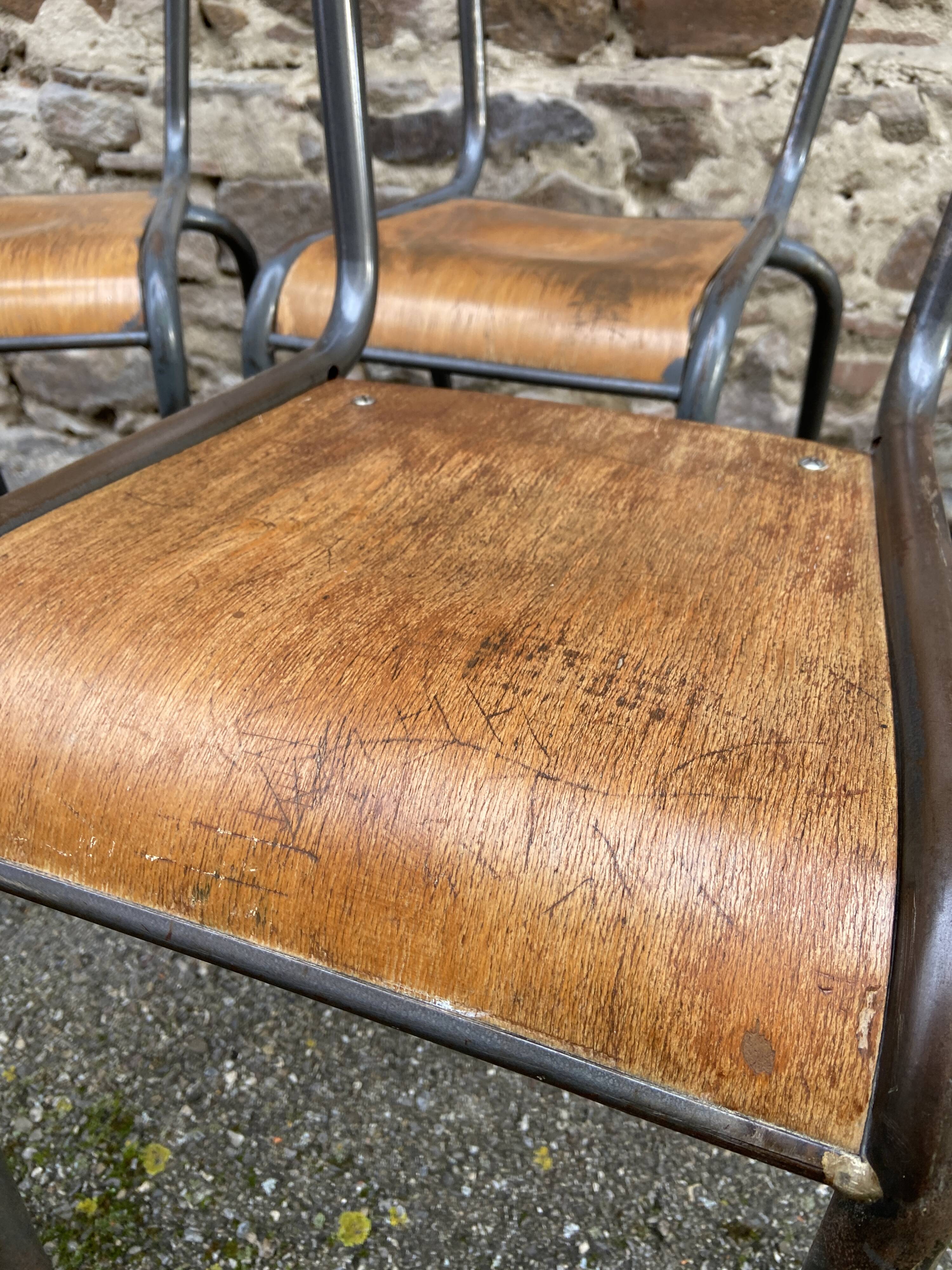 set of 4 industrial school chairs vintage school communities French School chairs Mullca