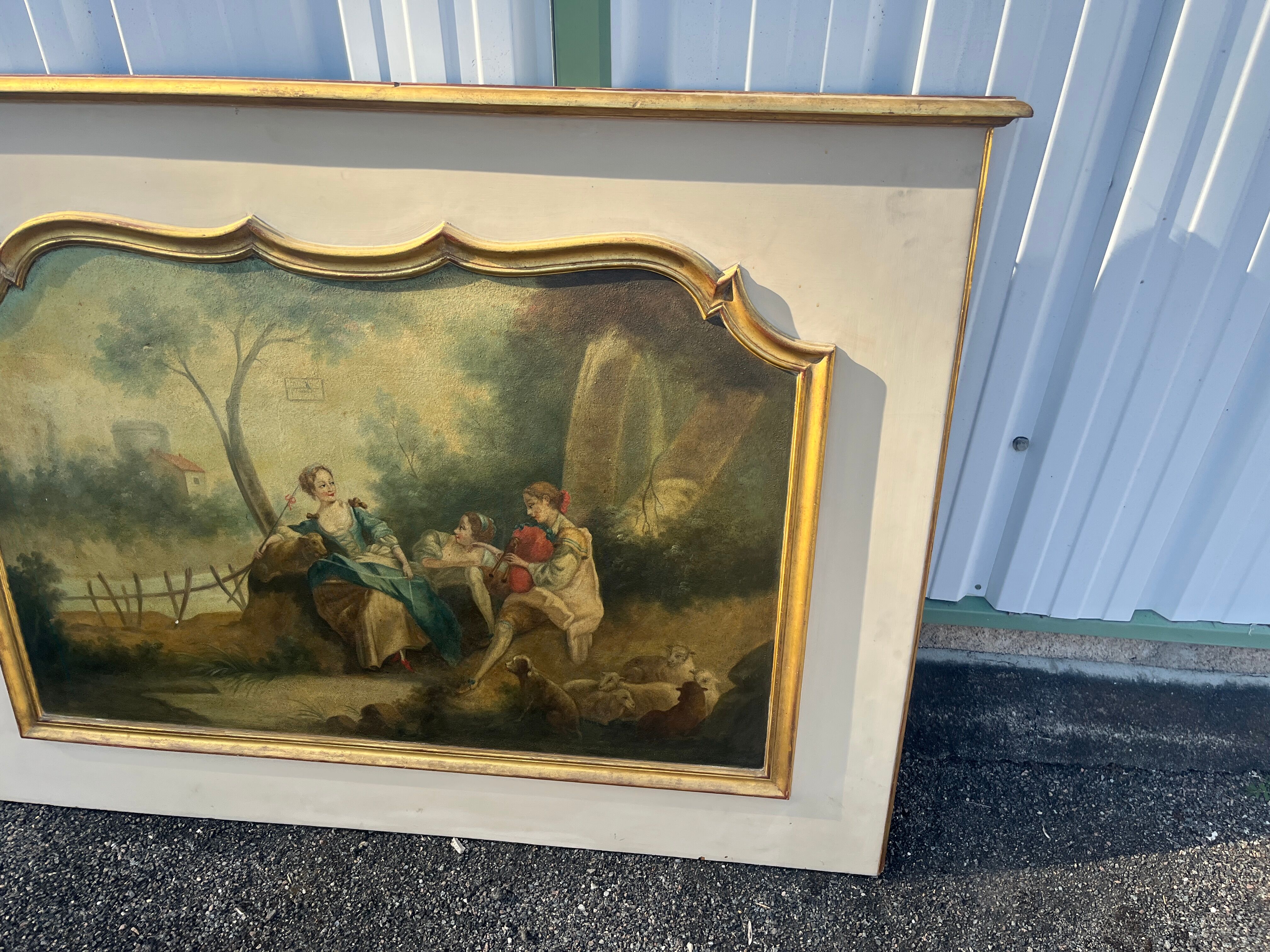 Antique Fireplace Trumeau in Louis XV Style - Gallant / Pastoral Scene at the