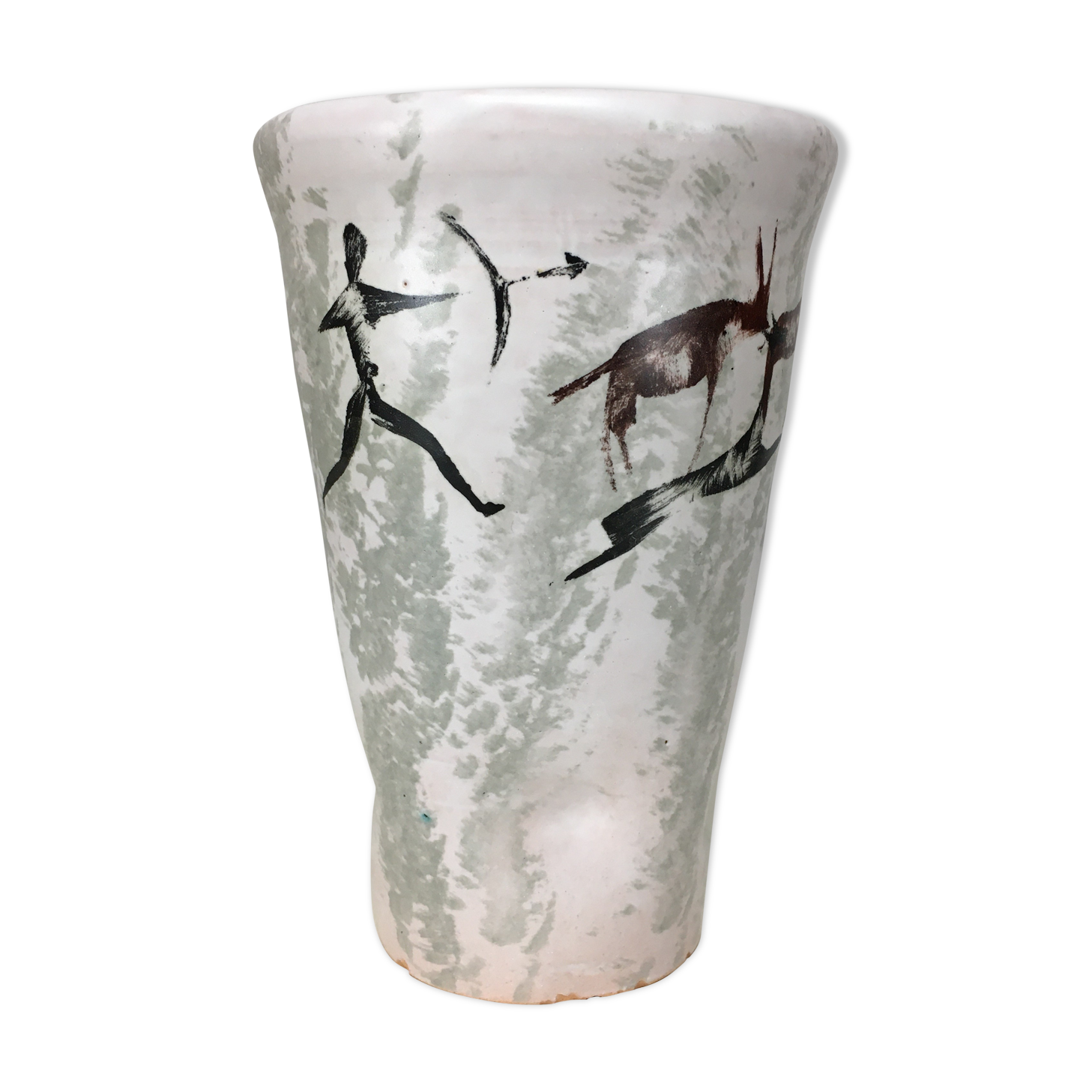 Vase céramique décor pariétal, années 50 signée yurtsua