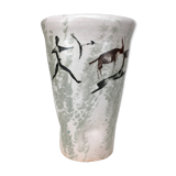 Vase céramique décor pariétal, années 50 signée yurtsua