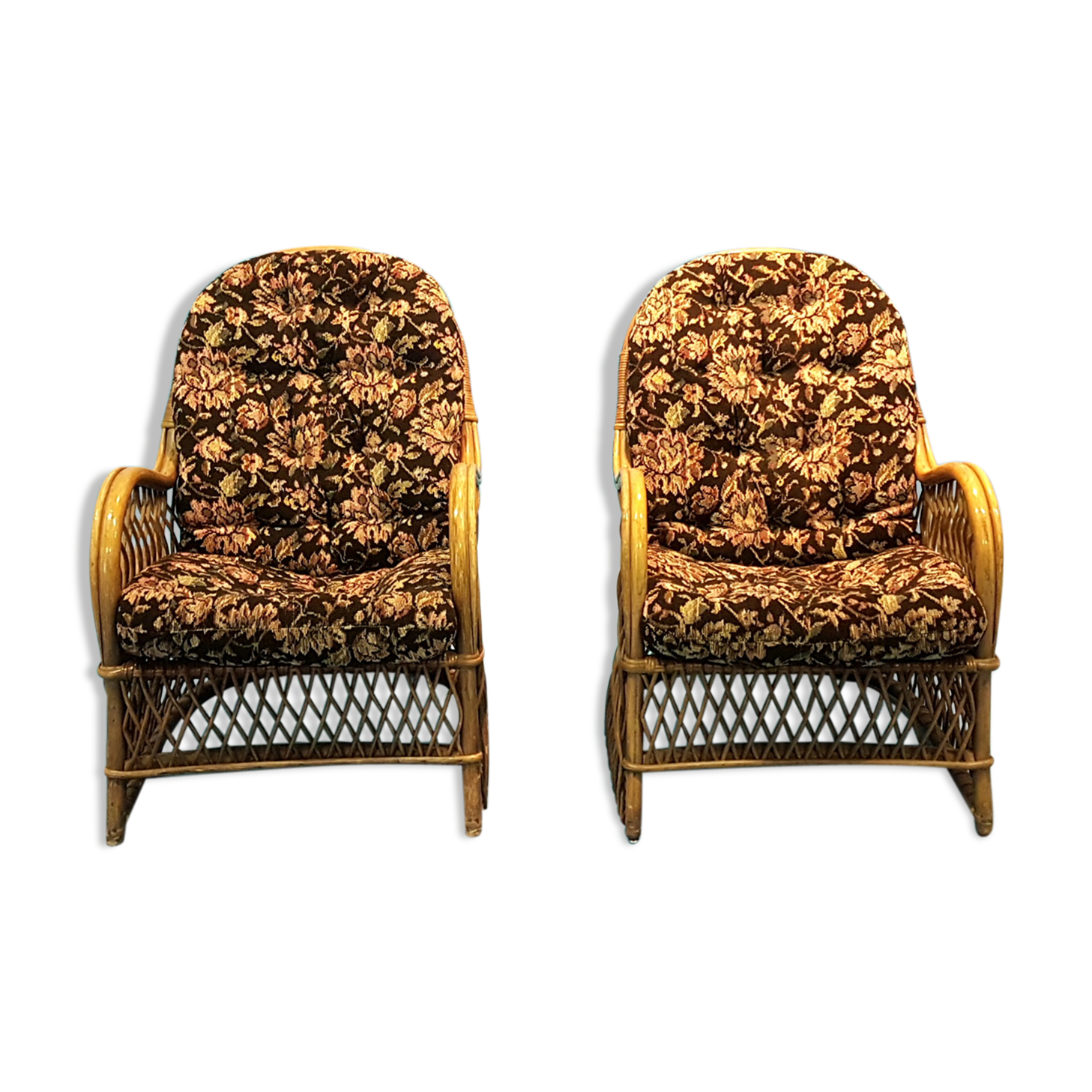 Paire de fauteuils en rotin années 1960