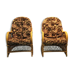 paire de fauteuils en rotin années 1960