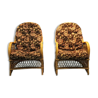 Paire de fauteuils en rotin années 1960