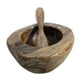 Mortar and its pestle in olive wood 60s/70s