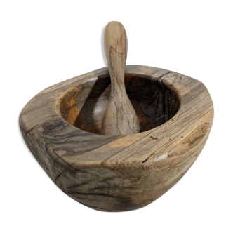 Mortar and its pestle in olive wood 60s/70s