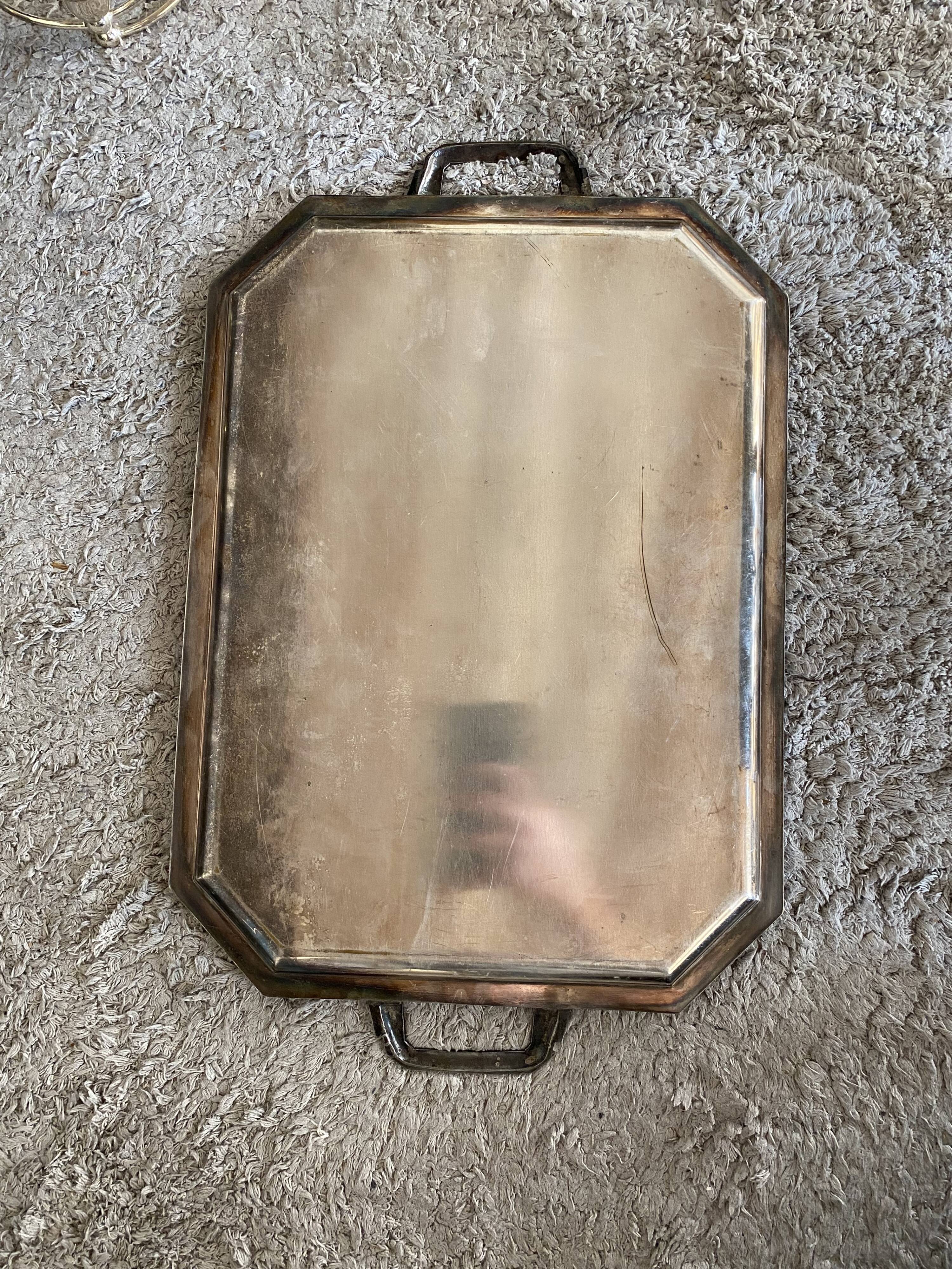 silver metal serving tray