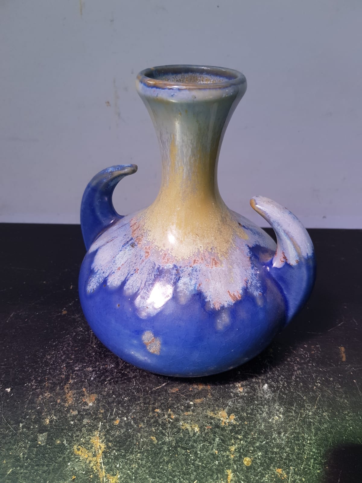 Old vase alpho ceramic blue 1970