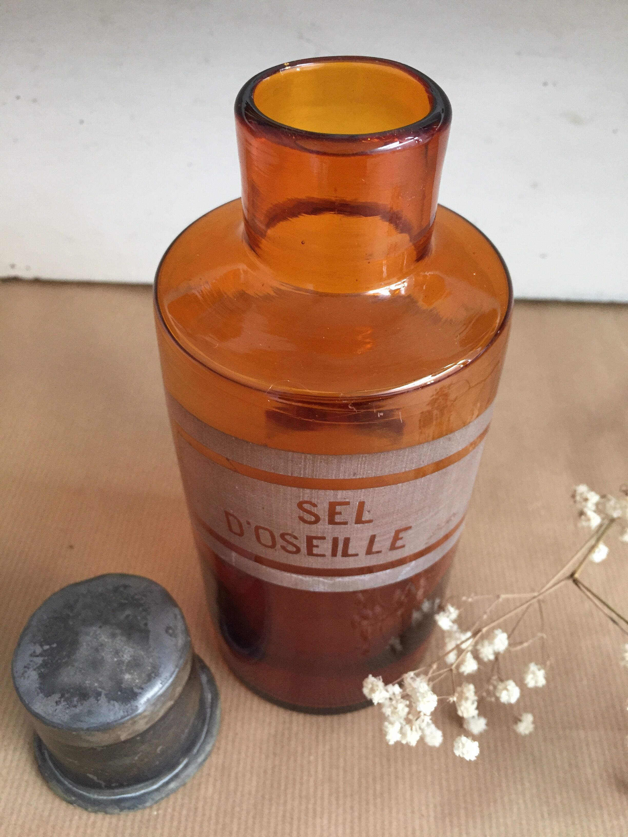 Old bottle at pharmacy "Salt of Sorrel"