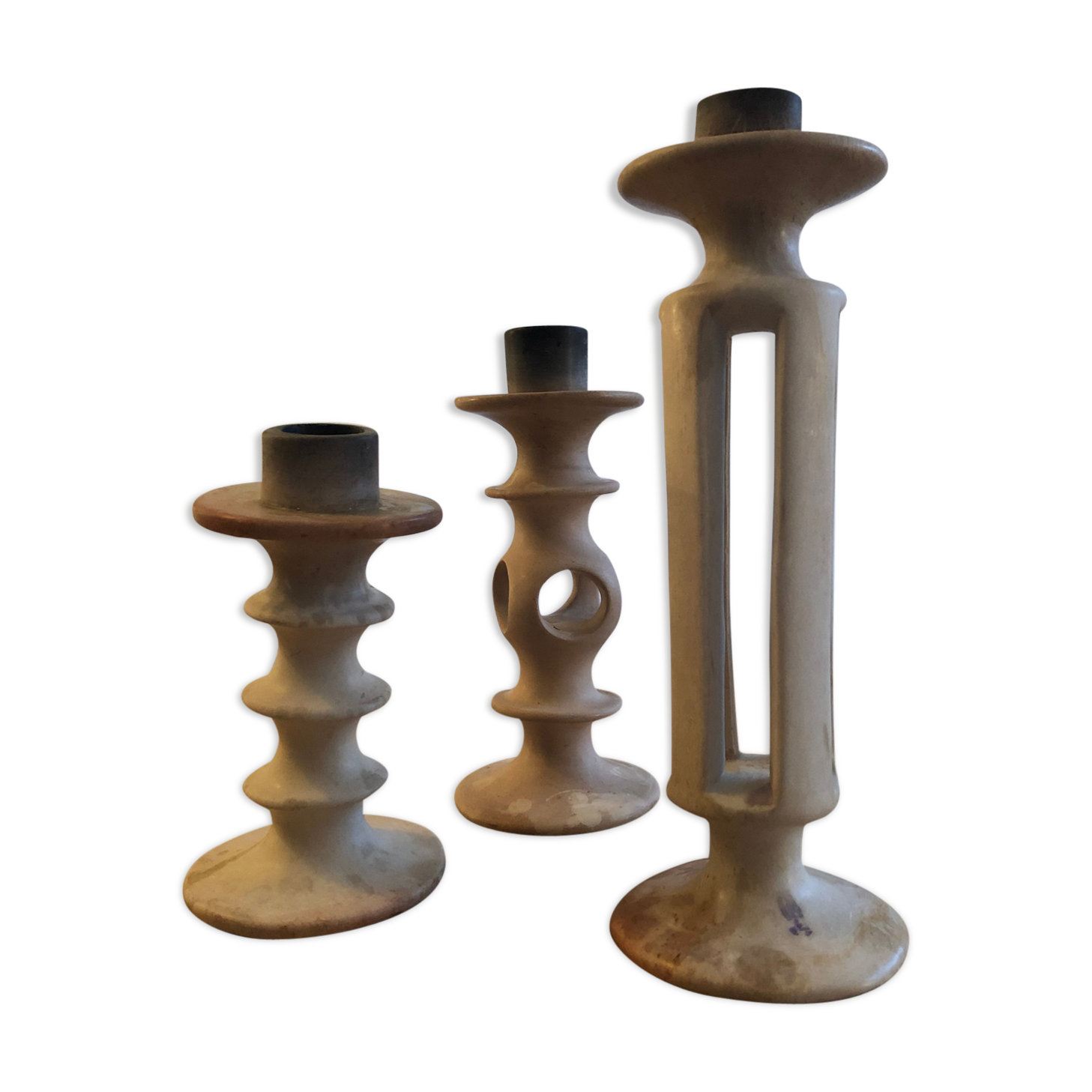 Set 3 vintage alabaster candlesticks