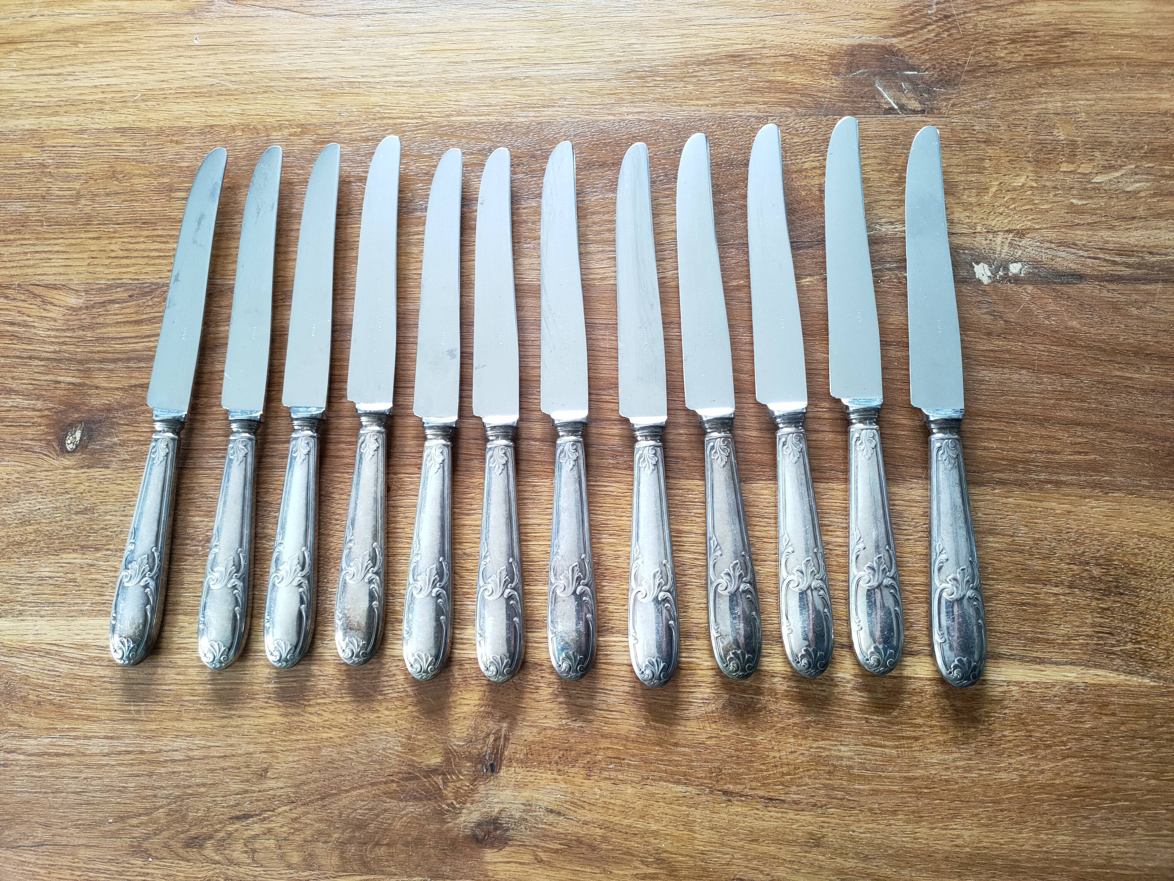 12 antique silver metal knives
