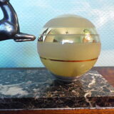 Art deco table lamp, marble, opaque glass and granite, animal in bronze patinated regulator