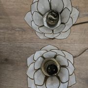 Pair of brass and mother-of-pearl lotus bedside lamps