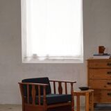 Art Nouveau, pair of oak lounge chairs, reupholstered in style fabric, 1920s.