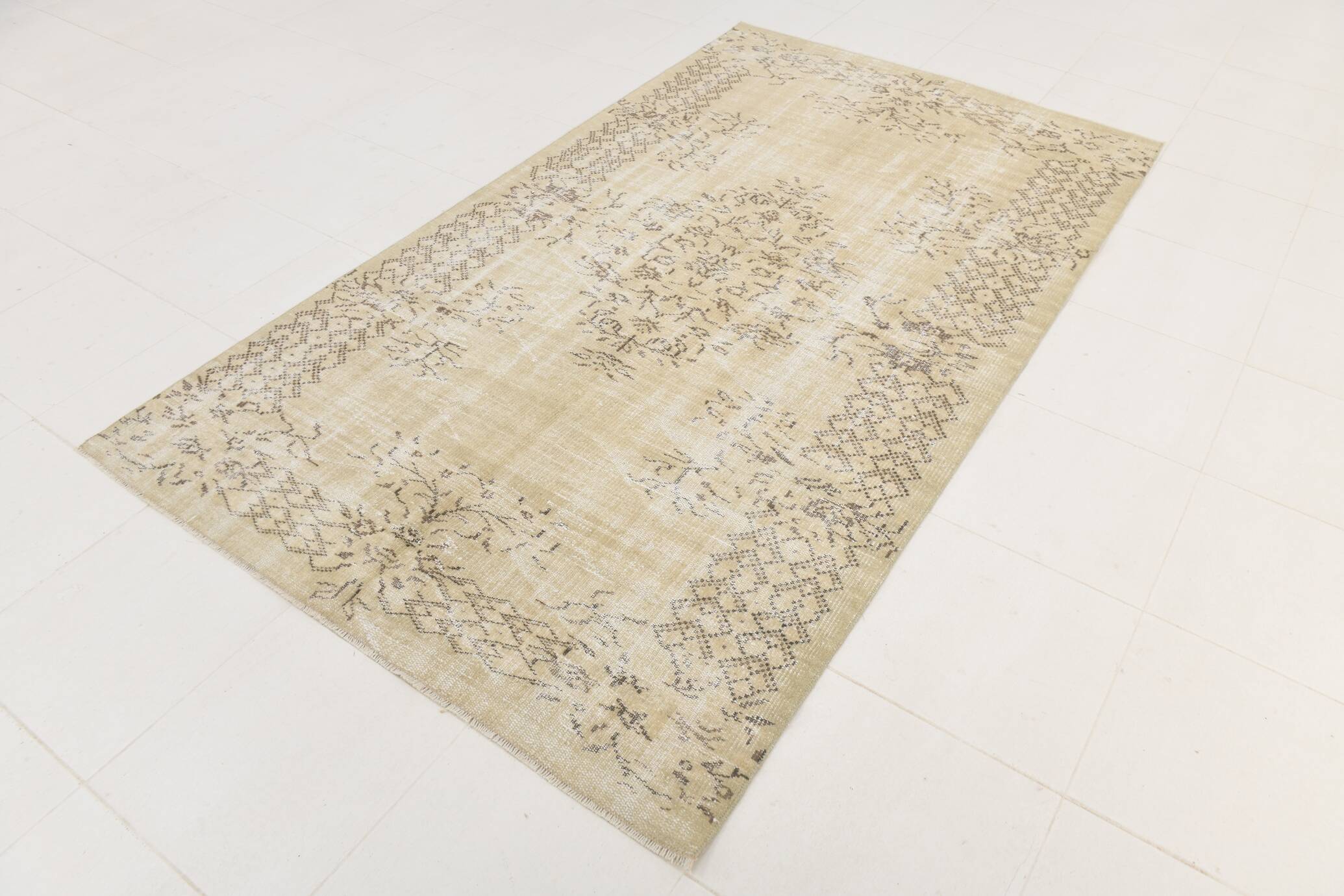 Vintage Cream & Brown Turkish Handmade Rug, 149x252Cm
