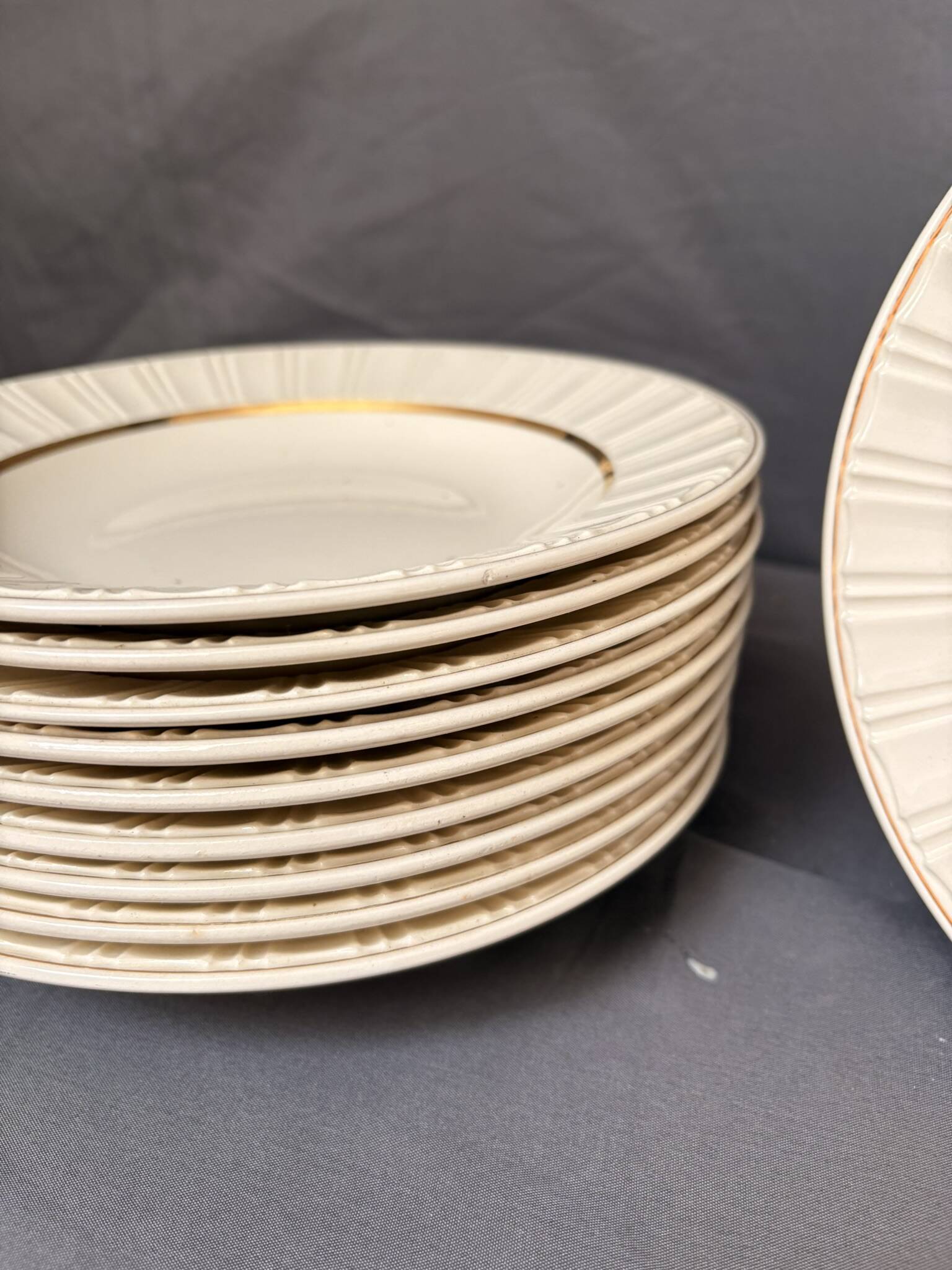 Ancien 10x Assiette Creuse Villeroy Boch Beige Doré Mettlach France Saar Ec