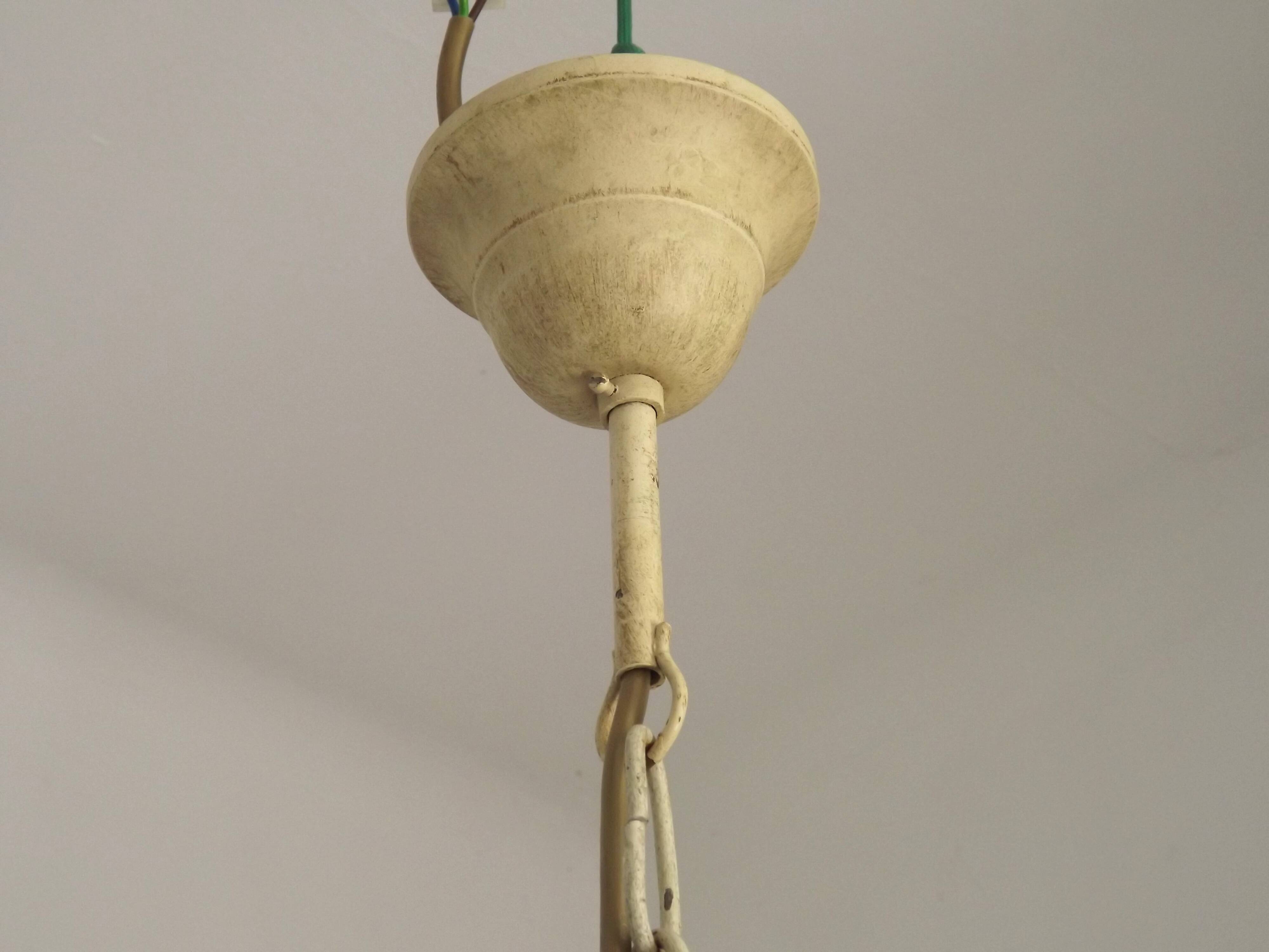 Italian vintage metal chandelier with 8 lights, Mathias bouquet, pink flowers.