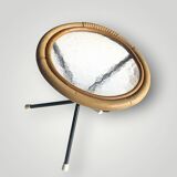 Tripod side table in bamboo and hammered glass - 1950s