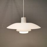 Beautiful older PH 4/3 hanging lamp, in white, with original orange suspension.