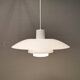 Beautiful older PH 4/3 hanging lamp, in white, with original orange suspension.