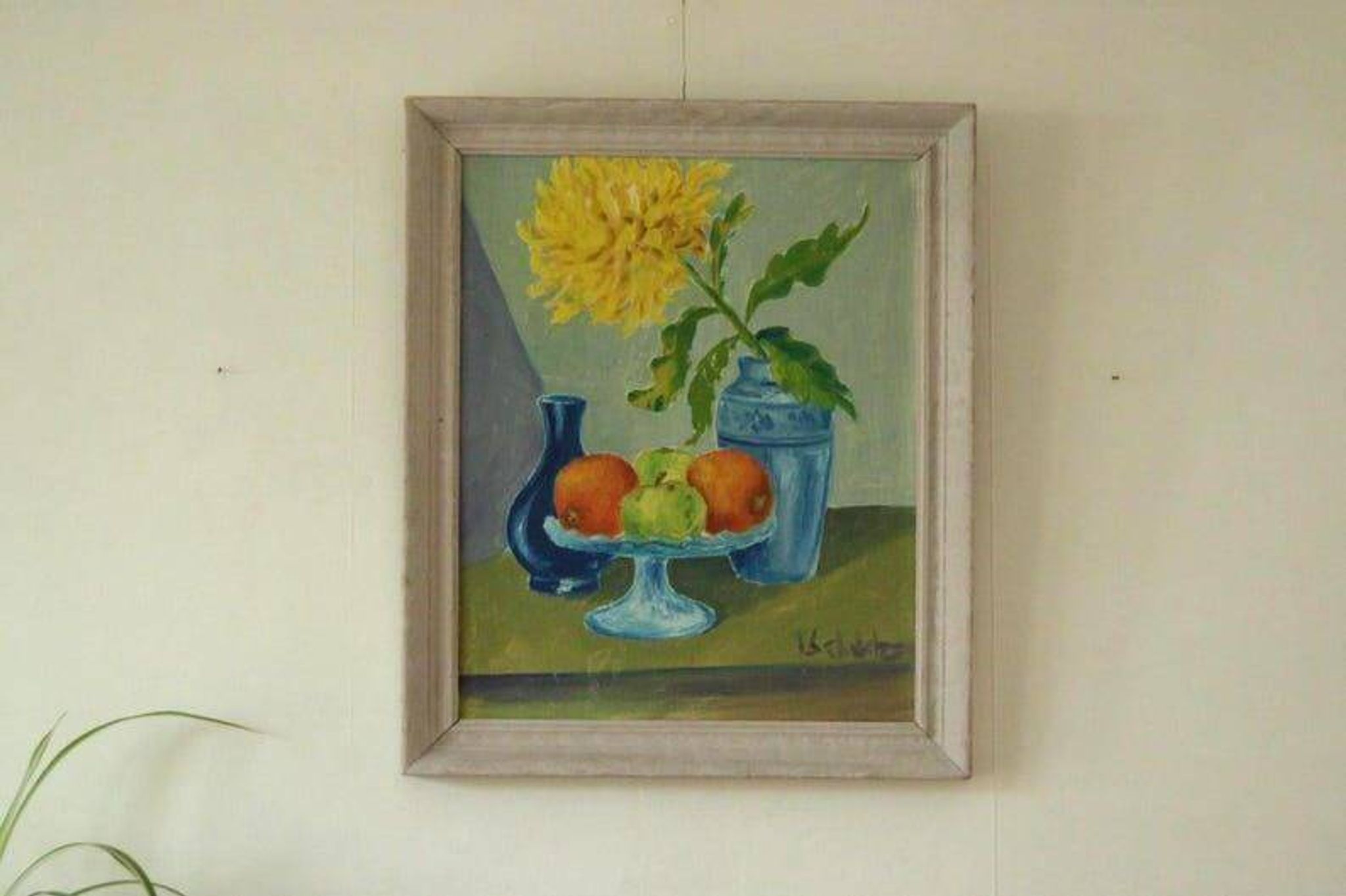 Original Vintage Oil on Panel – “Still Life: Fruit and Yellow Flower”