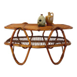 Coffee table with magazine tray in vintage rattan from the 60s