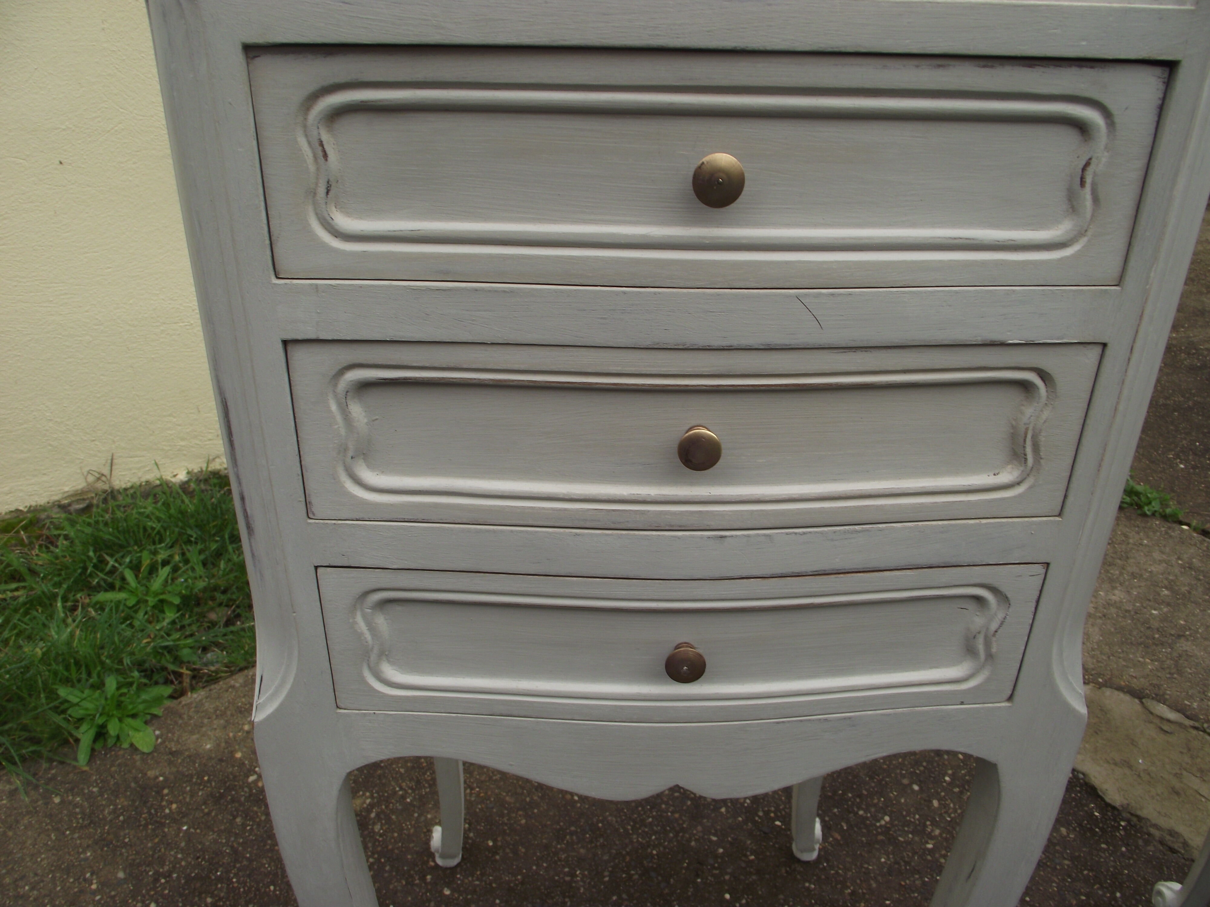 Pair of bedside  Louis XV-style patinated light grey