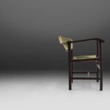 Art Deco Armchair in Black Lacquered Wood and Green Velvet, Belgium 1930s