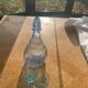 Liquor service consisting of a blue glass decanter and. 3 small antique glasses