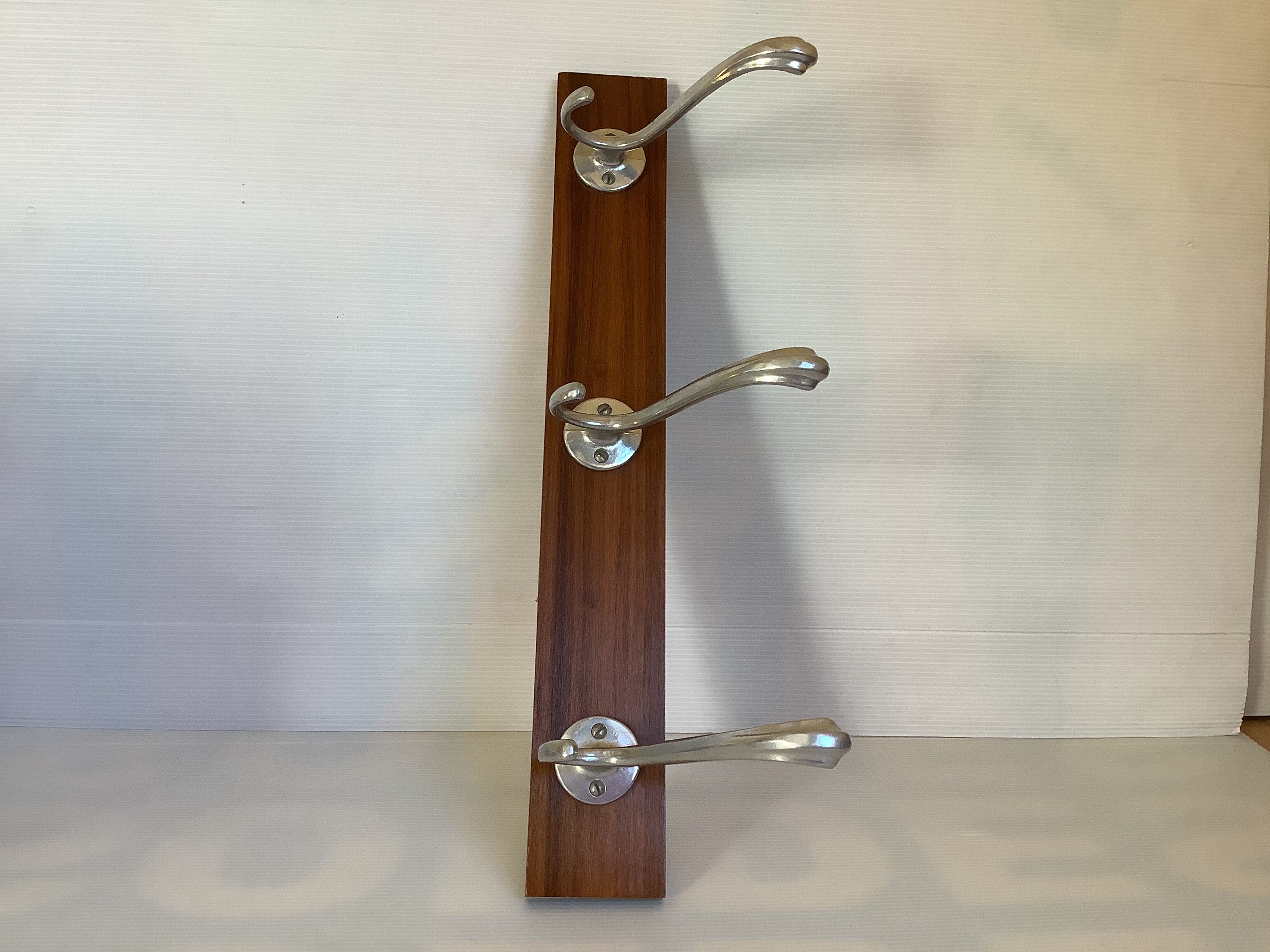 Old coat rack wood aluminum 3 hooks