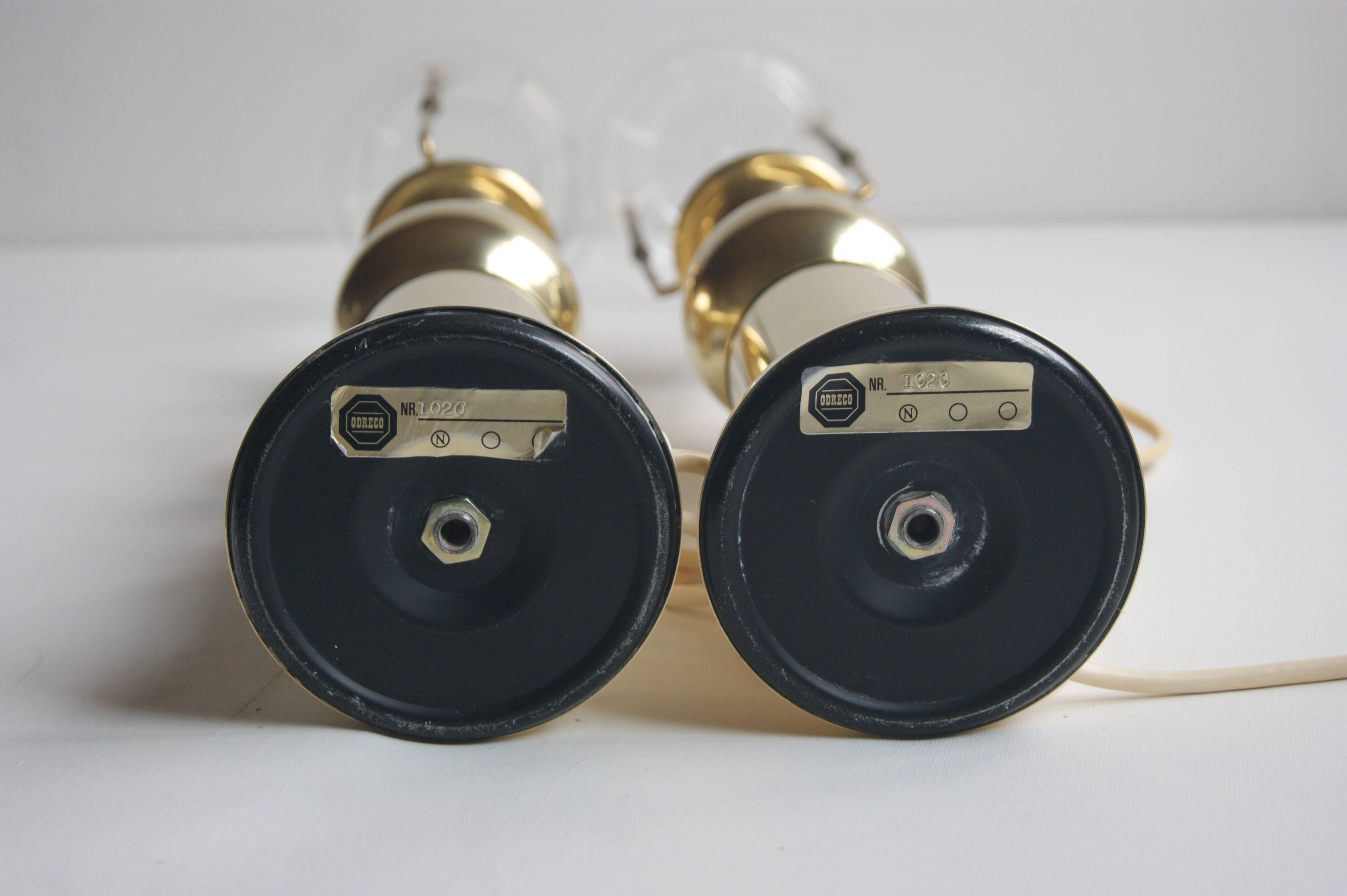 Paire de lampes de table en laiton brillant - Hollywood Regency - Odreco. Danemark années 1960.