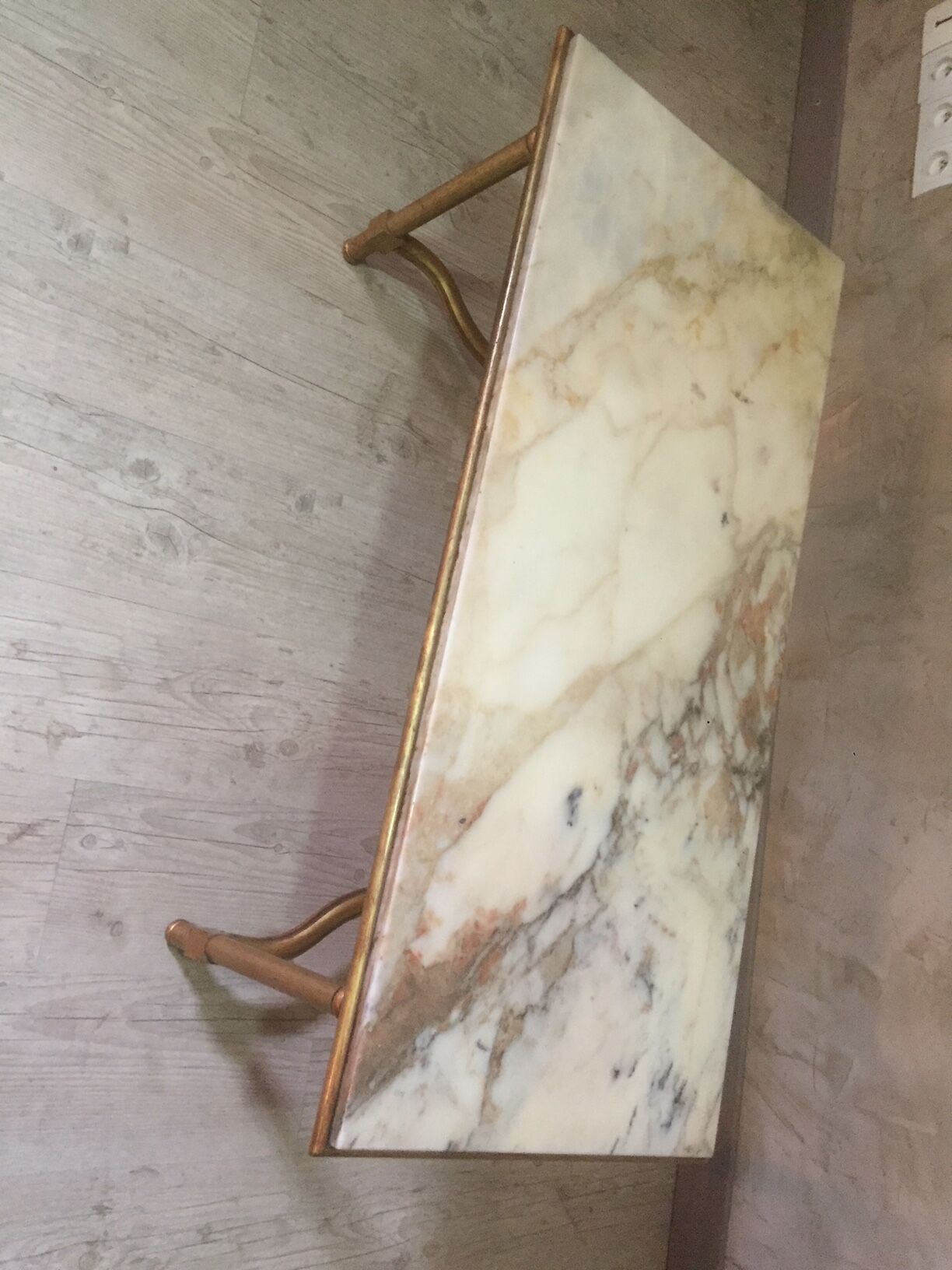 Marble and golden patina iron coffee table
