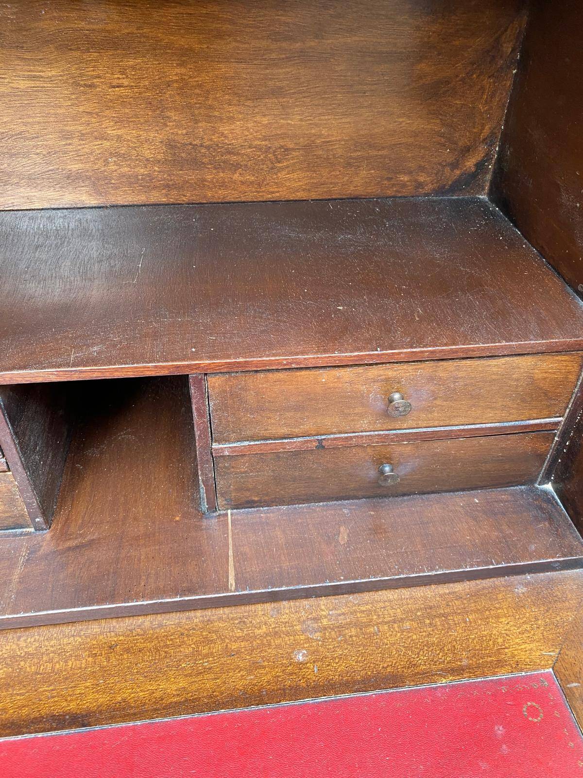 Secretary Louis XVI in stripped solid pine with a drop-down front and red leather, 1950.