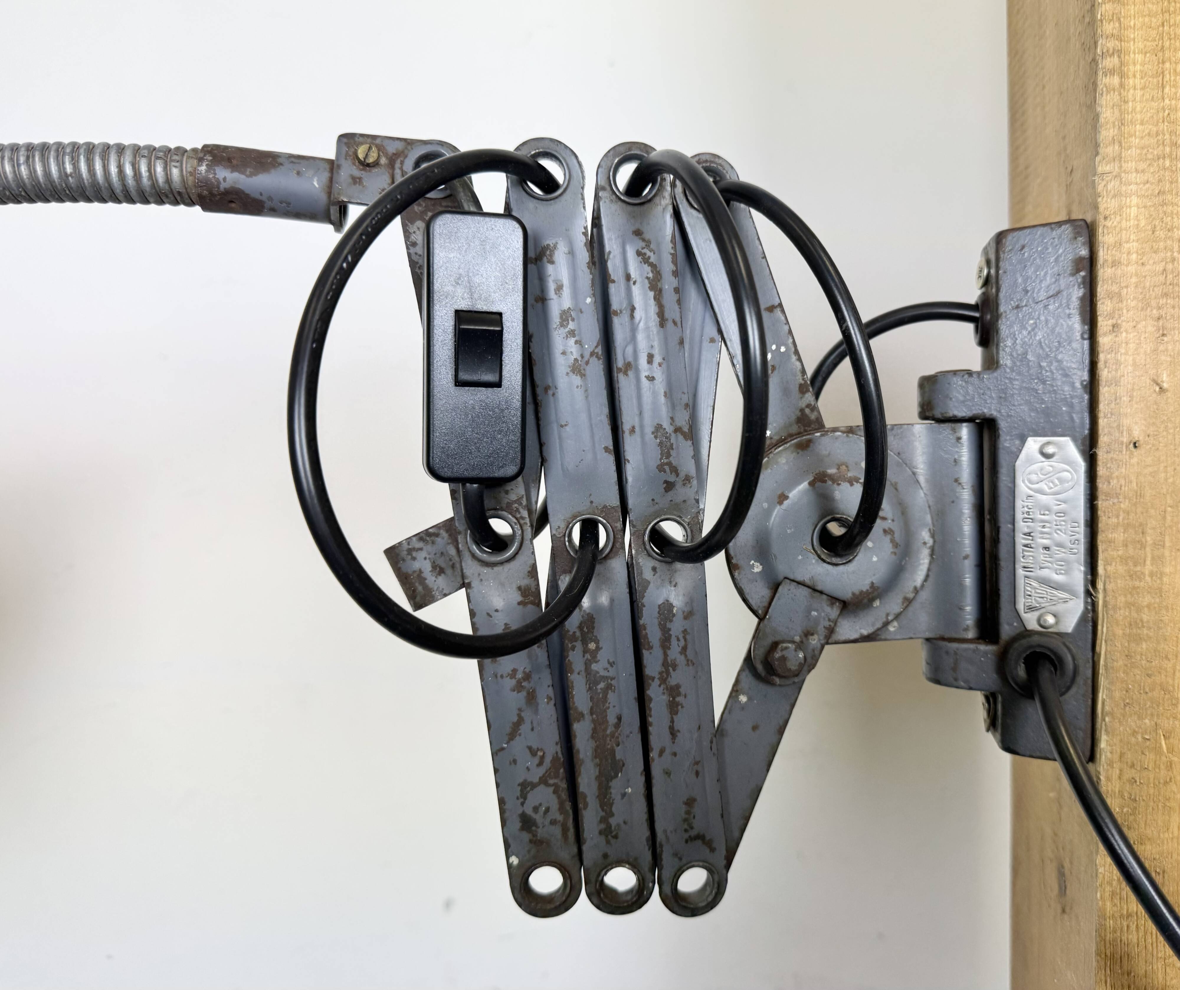 Grey Industrial Scissor Wall Lamp from Elektroinstala, 1960s