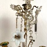Pair of candlesticks with tassels and flowers in white porcelain