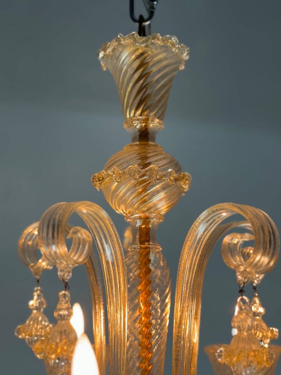 Venetian chandelier in golden murano glass 5 arms of light circa 1930