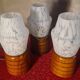 three Scandinavian bedside lamps, turned wood and glass, Clichy 20x9, electric ok