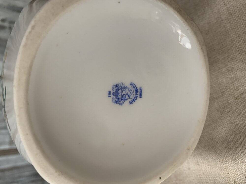 Vintage Alföldi pitcher in white porcelain with blue and red floral decoration, Folk Art.