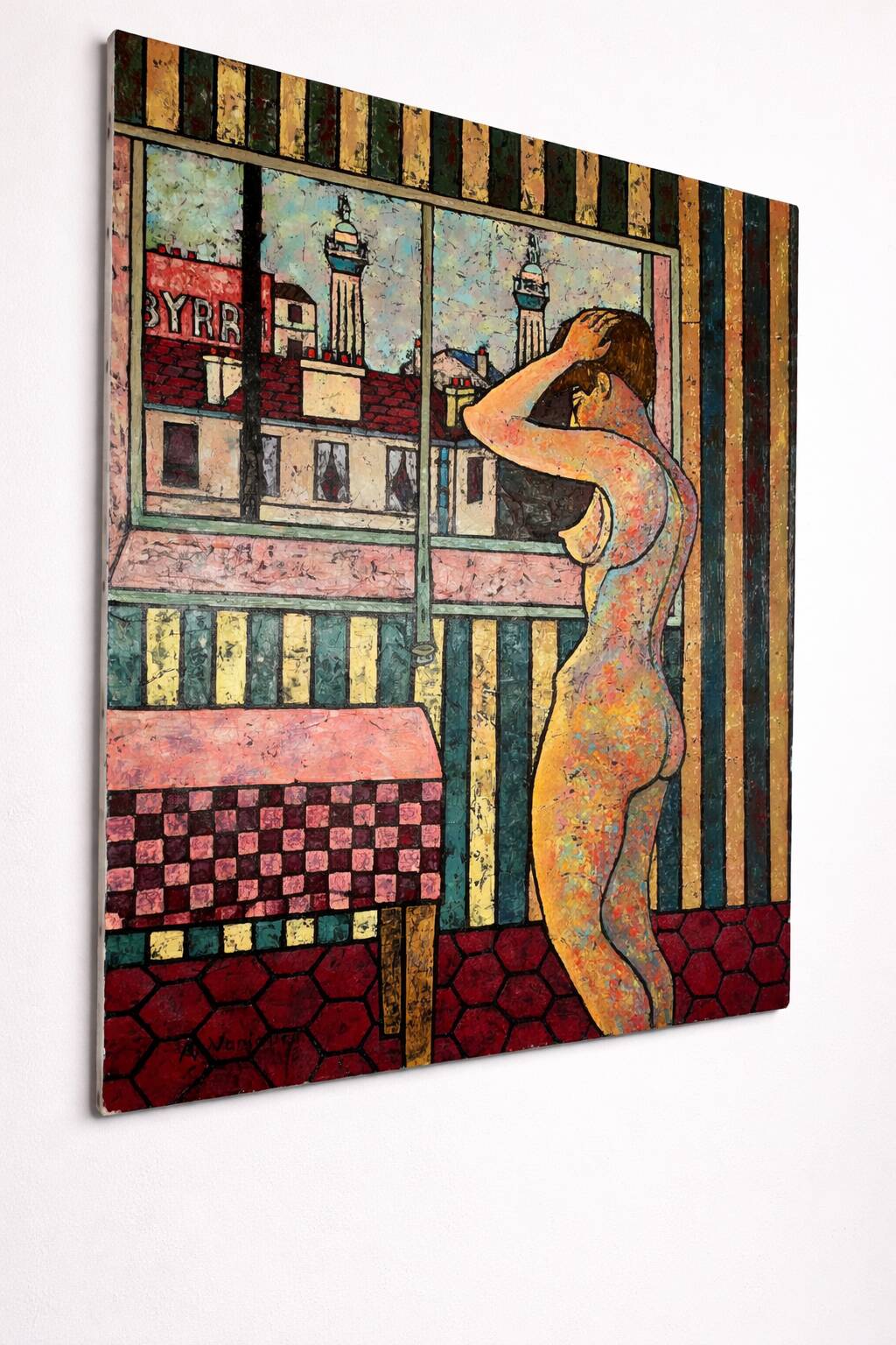 Oil on canvas signed A. Ventoura – Figurative nude, around 1975