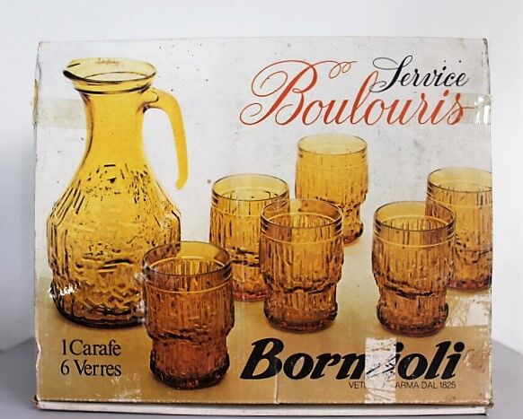 Service amber glasses and Bormioli decanter