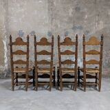 Set of 4 wooden and straw chairs
