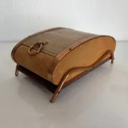 Vintage cigarette dispenser 1960 curtain box wood copper - 21 x 12 cm