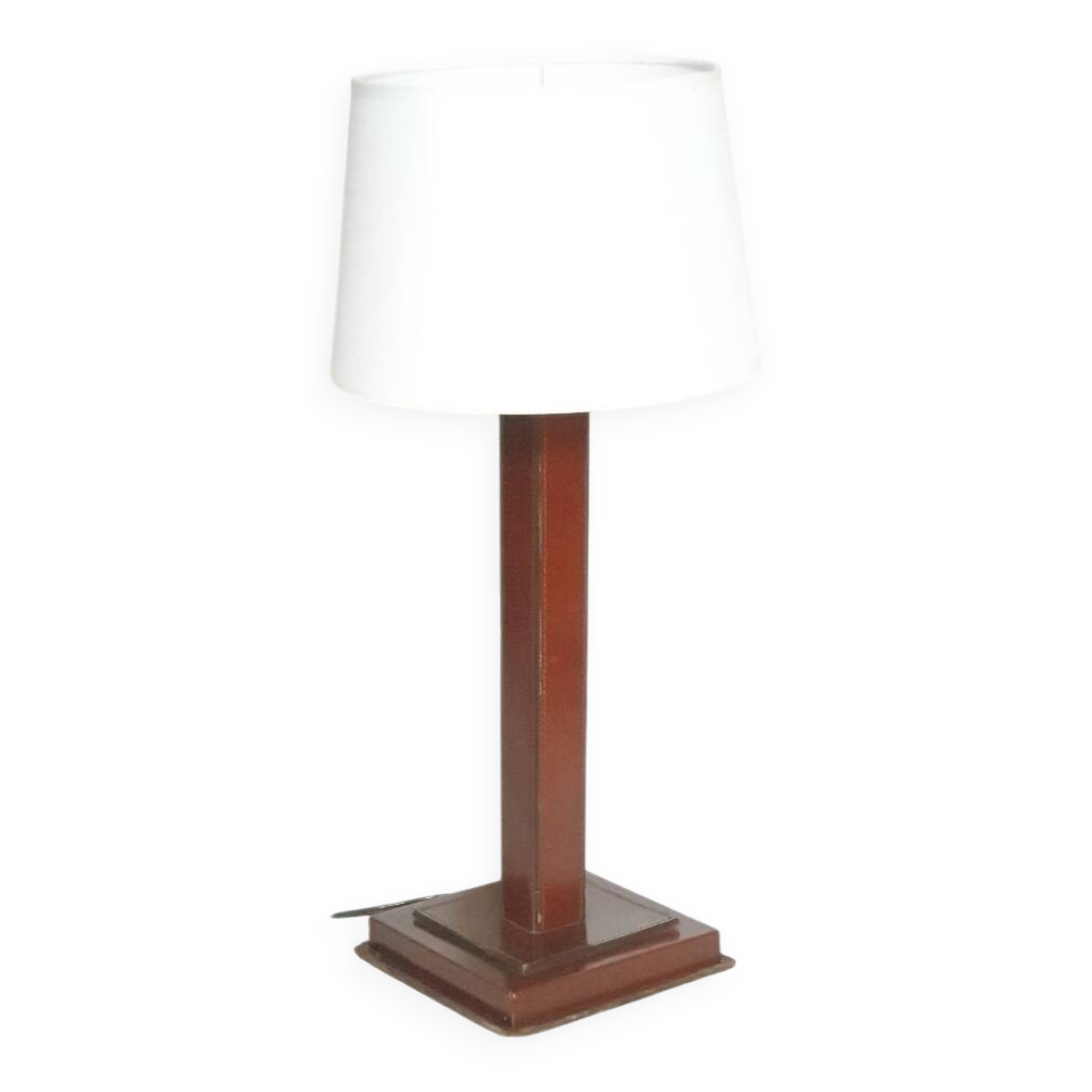 Leather lamp, saddle-stitched, 1960s vintage France.