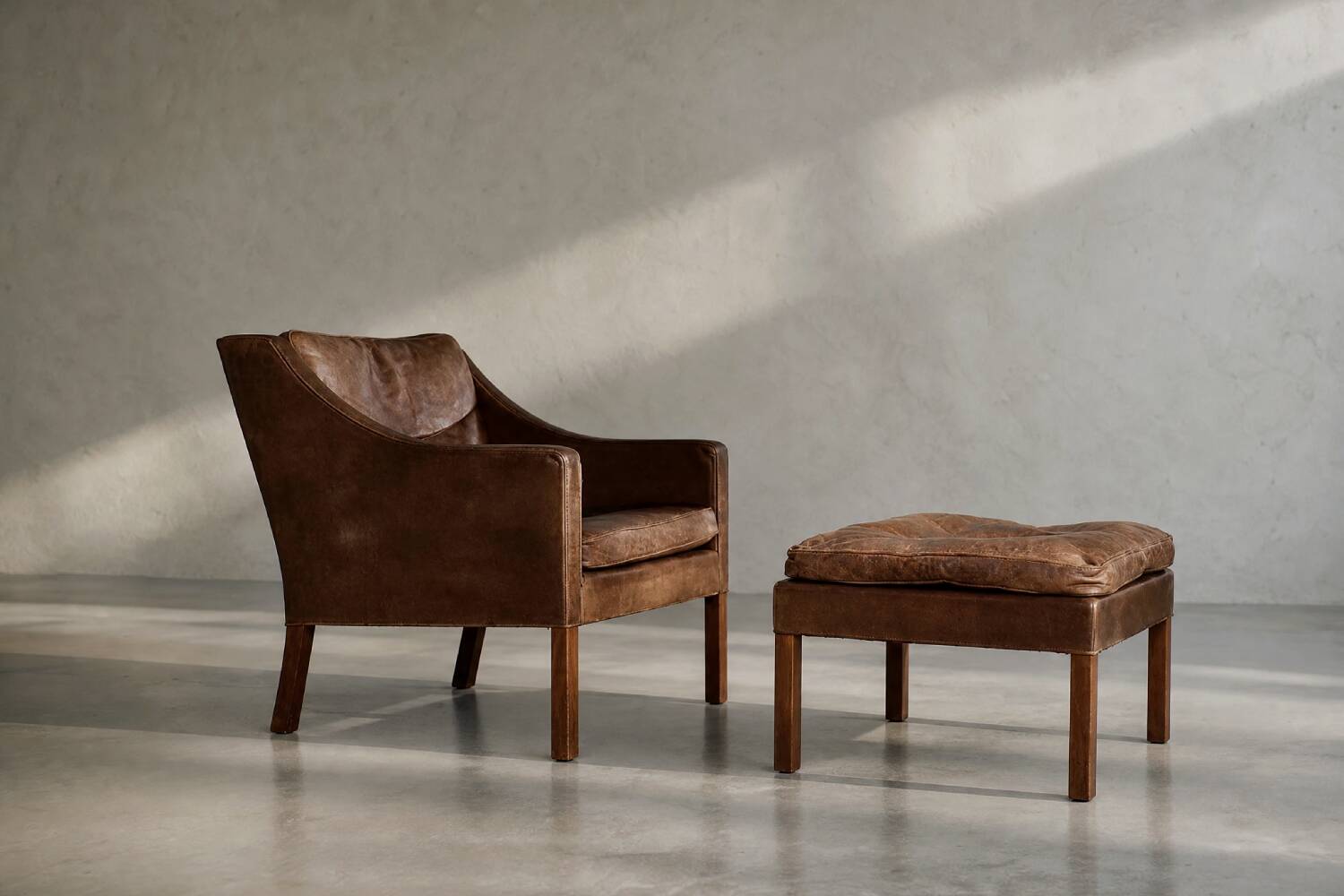 Vintage Mid-Century Danish Modern Lounge Leather Chair & Ottoman Model 2207