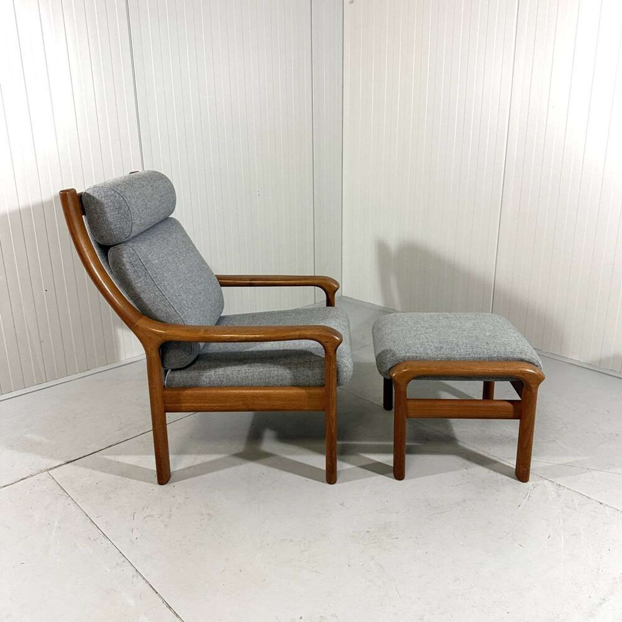 EMC Furniture teak highback easy chair & footstool Denmark 1970’s