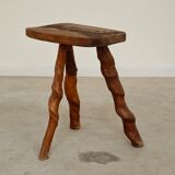 Vintage brutalist wooden stool 1