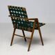 Mid-century Italian armchair in walnut with straps, in the style of Franco Albini.