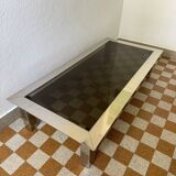 Rectangular coffee table in chrome steel and smoked glass from the 70s