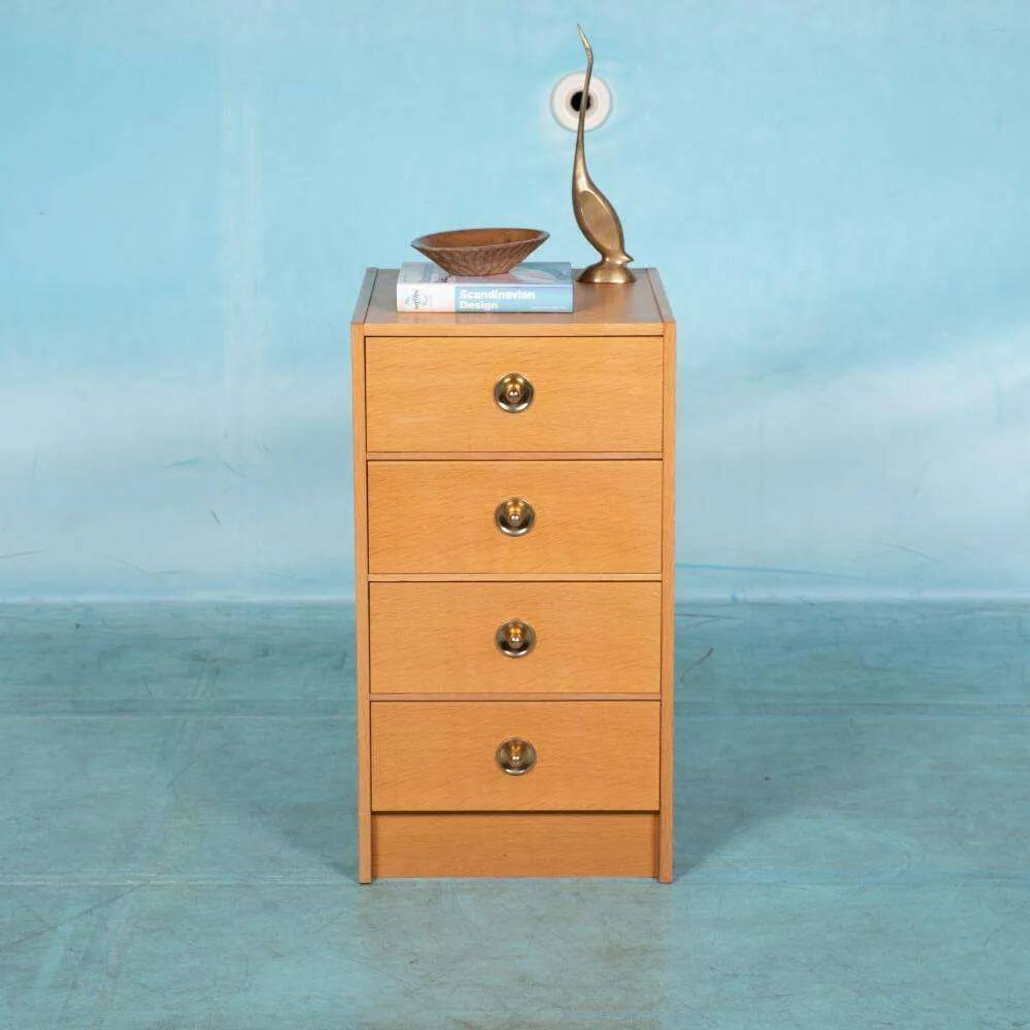 Scandinavian minimalist blonde oak chest, mid-century modern chest.