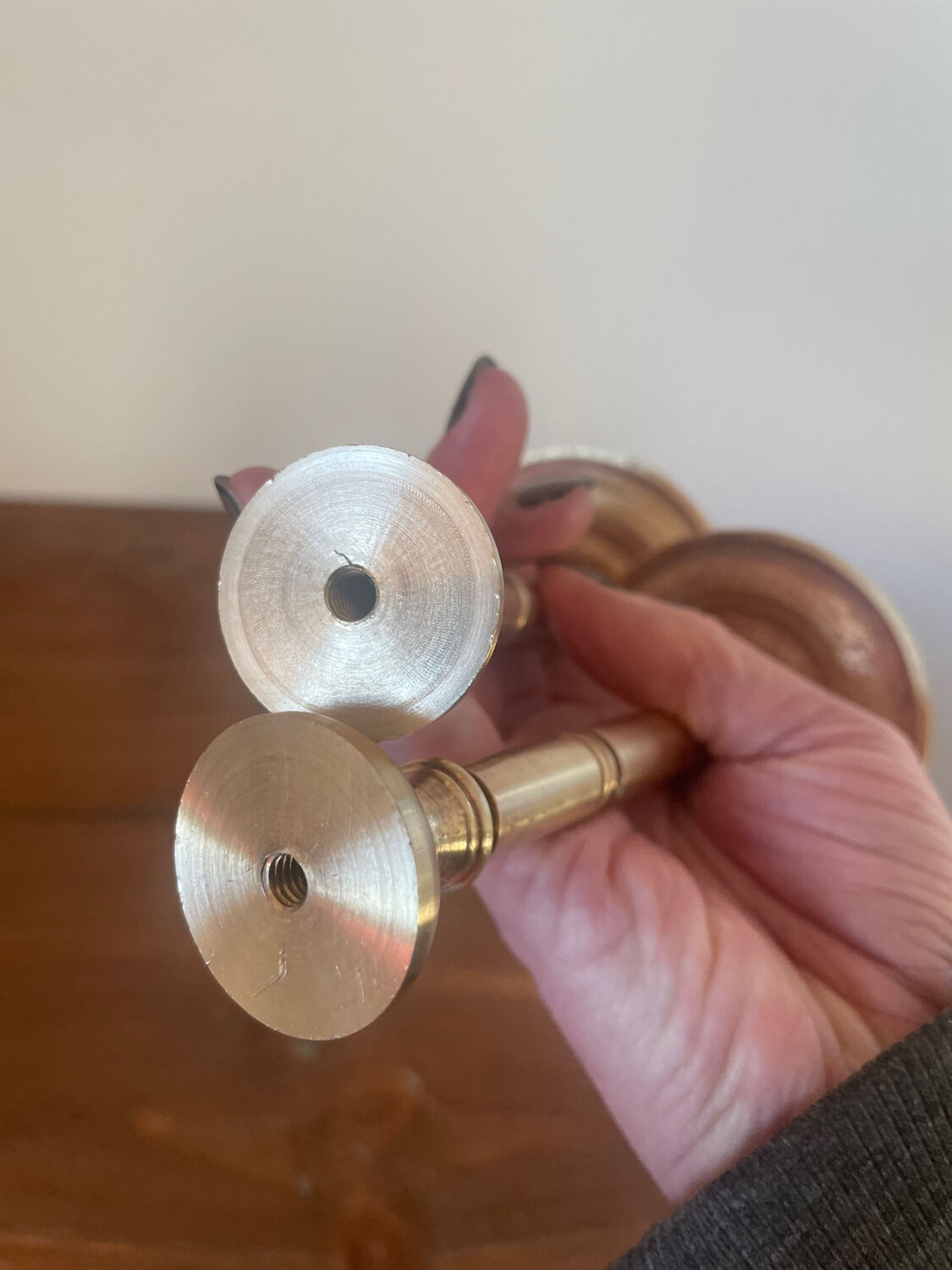 2 golden brass curtain tiebacks